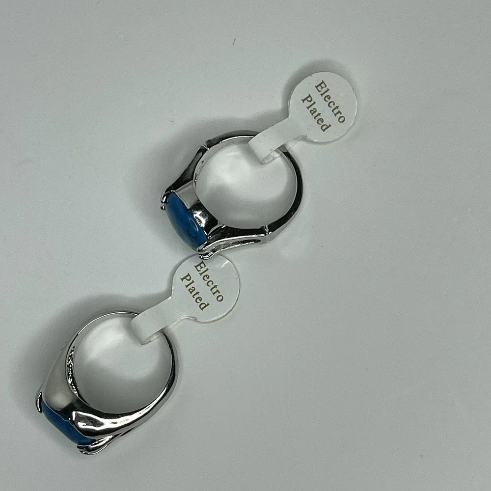 Size 20 Cocktail Ring Silver Tone Turquoise Teal Colored‎ Faux Stone Boho